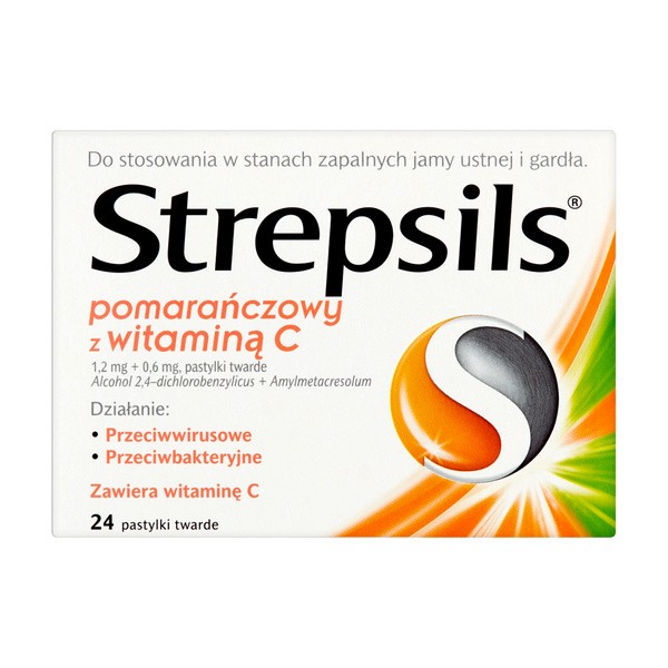 Strepsils pomarańczowy z witaminą C, pastylki twarde, 24 szt.