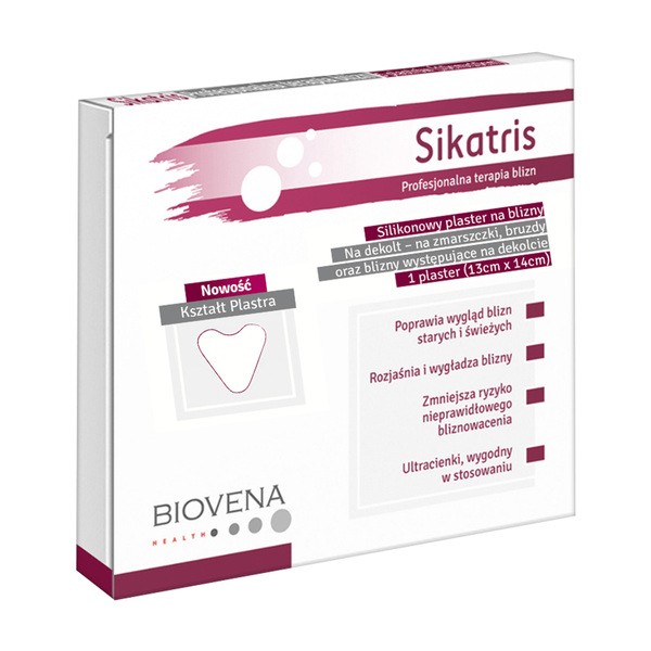 Sikatris, silikonowy plaster na blizny, zmarszczki i bruzdy na dekolcie, 13 cm x 14 cm, 1 szt.