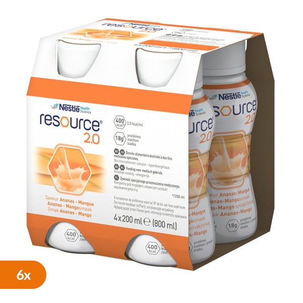 Zestaw 6 x Resource 2.0, płyn o smaku ananas-mango, 4 x 200 ml