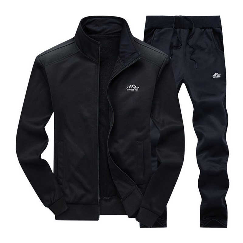 Men Tracksuit Set Polyester Sweatshirt 2021 Spring Sporting Fleece Jacket + Pants Casual Men Sports Suit Men Sportswear 4XL
