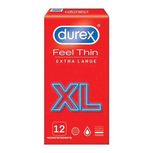 Durex Feel Thin XL, prezerwatywy, 12 szt.