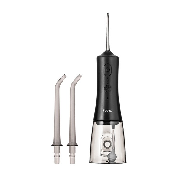 Zestaw Feelo Pro, czarny irygator do higieny jamy ustnej, 1 szt. + końcówki do irygatora, 2 szt.