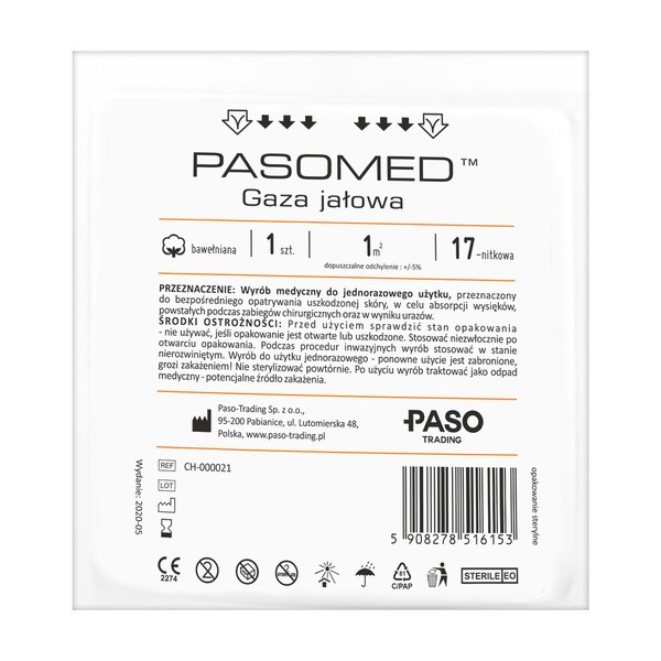 Pasomed, gaza jałowa, bawełniana, 17-nitkowa, 1 m2, 1 szt.