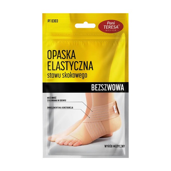 Pani Teresa, Opaska elastyczna stawu skokowego, bezszwowa, kolor: beż, rozmiar: M, 1 szt.