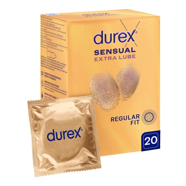 Durex Sensual Extra Lube, prezerwatywy super cienkie, z lubrykantem, 20 szt.