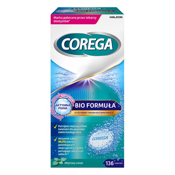 Corega Tabs Bio Formula, tabletki do czyszczenia protez zębowych 4w1, 136 szt.