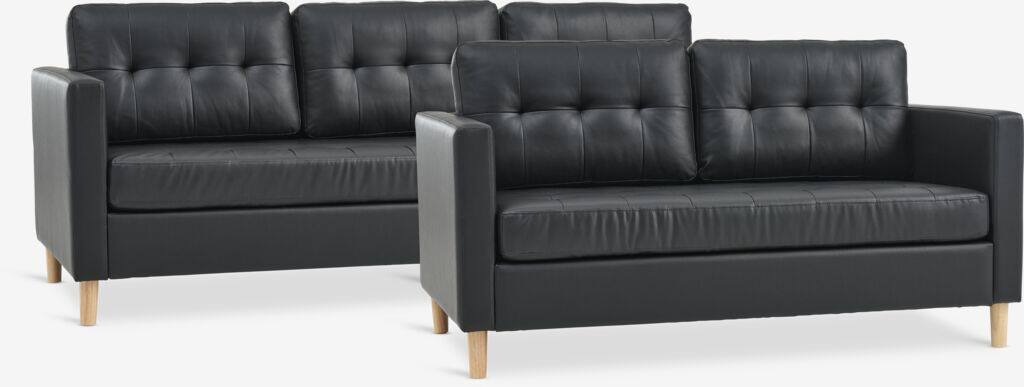 FALSLEV FALSLEV 3 2-personers sofagruppe, sort kunstlæder