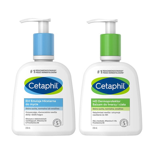 Zestaw Cetaphil, emulsja micelarna do mycia, 236 ml + balsam nawilżający do twarzy i ciała, 236 ml