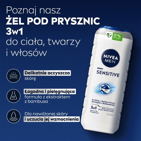 Nivea Men, żel pod prysznic, Sensitive, 500 ml