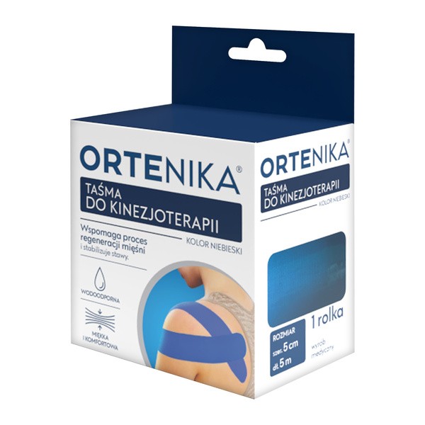 Ortenika, taśma do kinezjoterapii, 5 cm x 5 m, niebieska, 1 rolka
