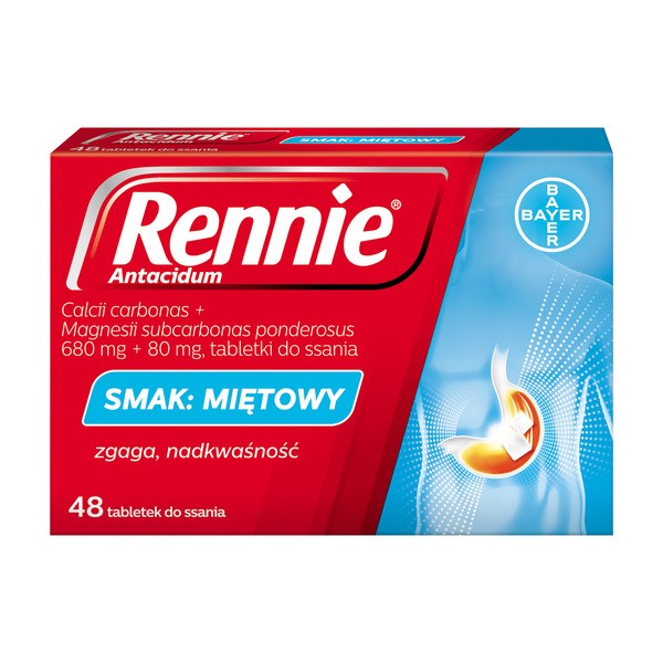 Rennie Antacidum, 680 mg+80 mg, tabletki do ssania, smak miętowy, 48 szt.