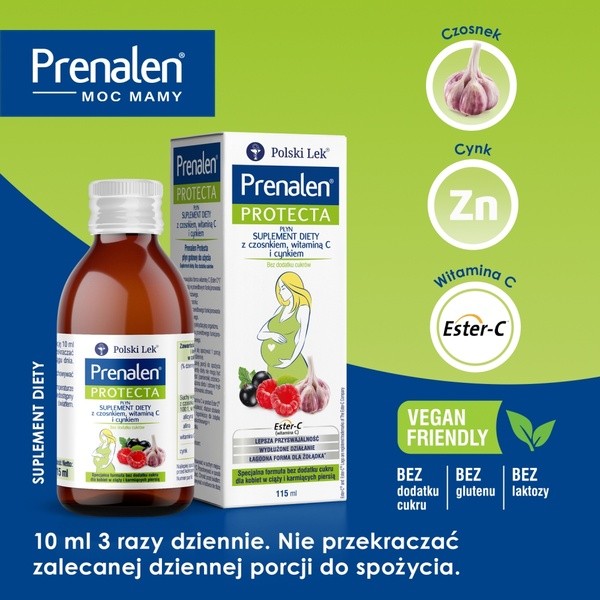 Prenalen Protecta Suplement diety z czosnkiem, witaminą C i cynkiem, płyn, 115 ml