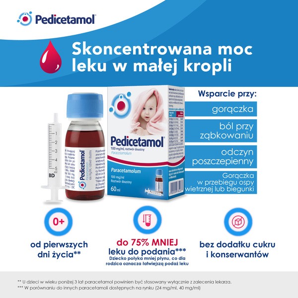 Pedicetamol, 100 mg/ml, roztwór doustny, 60 ml
