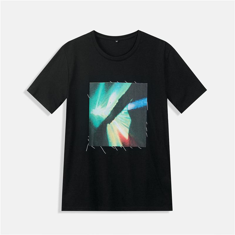 2020 Summer New Fashion Men Colorful Printing Black T Shirt Short Sleeve 100% Cotton Round Neck Casual T Shirt Homme Tee Tops