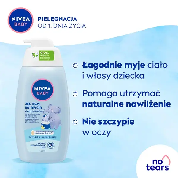 Nivea Baby, żel 2w1 do mycia ciała i włosów z pompką, 500 ml