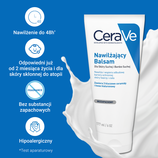 CeraVe, nawilżający balsam z ceramidami dla skóry suchej i bardzo suchej, 177 ml
