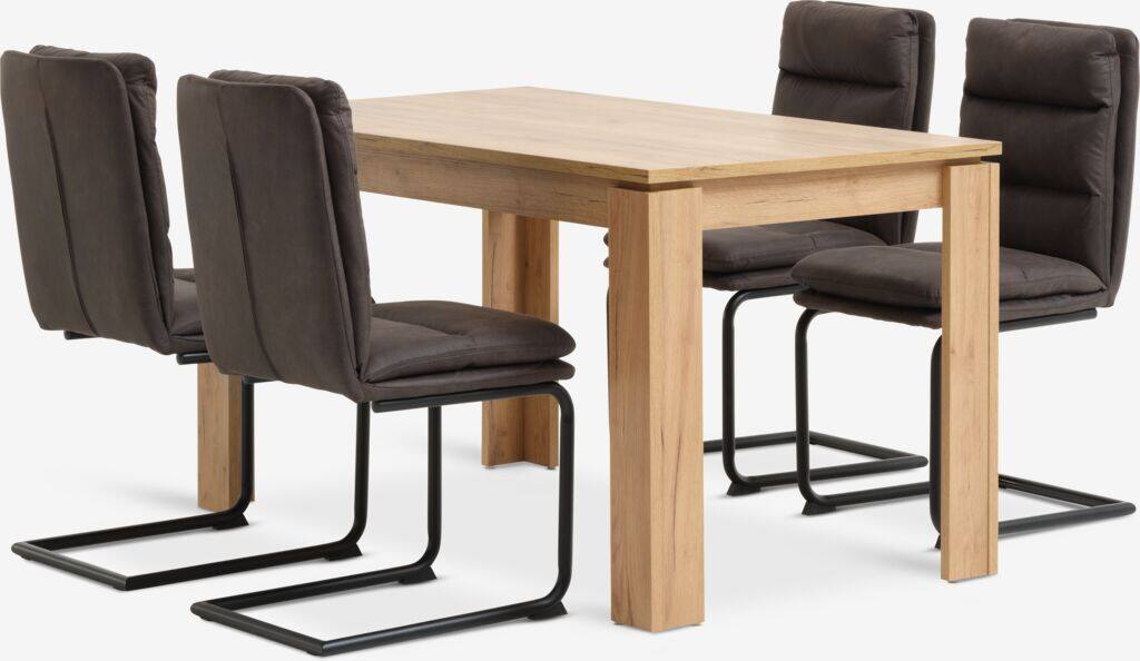 LINTRUP ULSTRUP LINTRUP L140 egetræsbord 4 ULSTRUP stol antracitgrå