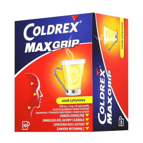Coldrex MaxGrip, proszek do sporządzania roztworu doustnego w saszetkach, smak cytrynowy, 10 szt.
