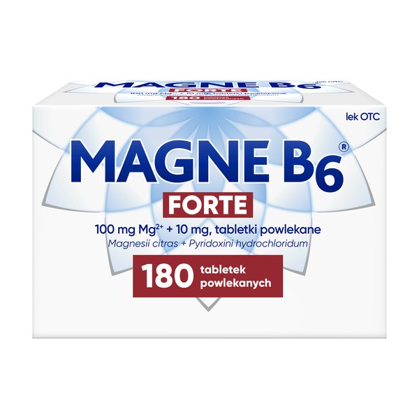 Magne B6 Forte, 100 mg + 10 mg, tabletki powlekane, 180 szt.