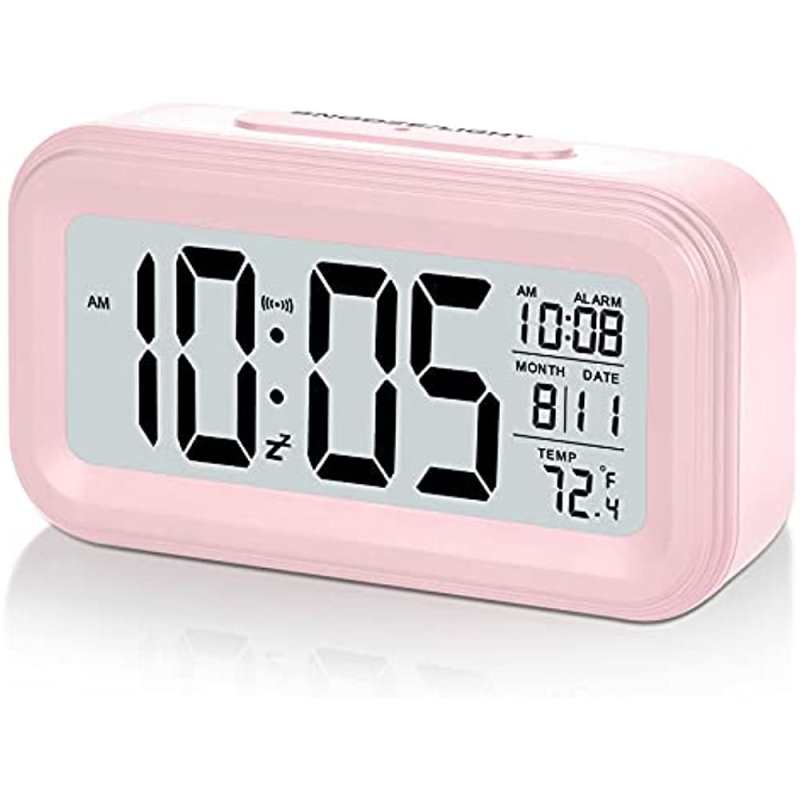 SZELAM Batterijwekker, Elektronische LCD-klok voor Slaapkamer, Thuis of Kantoor, met Datum, Binnentemperatuur, Snooze-functie, Licht, Klein Formaat, Achtergrondverlichting, Kinder, Meisjesroze