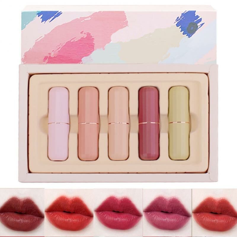 Conjunto de 5 Batons Matte Hidratantes, 5 Cores, Não Cola, À Prova D'água, Gloss Labial Aveludado, Maquiagem Labial, Cosméticos de Beleza TSLM1