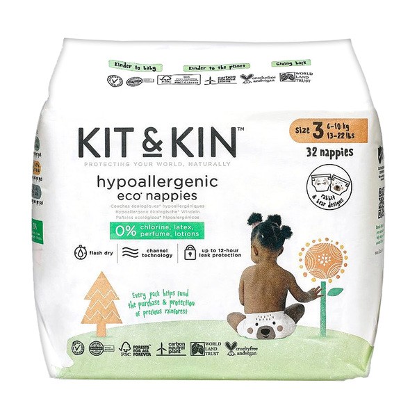 Kit & Kin, pieluszki 3 Maxi (6-10 kg), Bear/Rabbit, 32 szt.