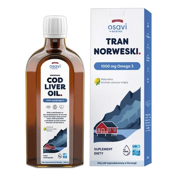 Osavi, Tran norweski 1000 mg Omega 3, olej, smak cytryna-mięta, 500 ml