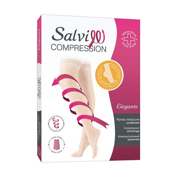 Salvi Elegante 201, podkolanówki uciskowe z otwartymi palcami, 140 DEN, jasny beż, rozmiar M, 1 szt.