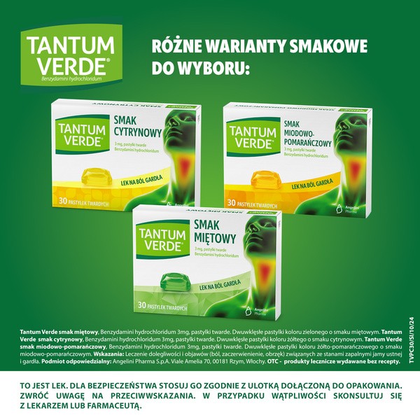 Tantum Verde smak cytrynowy, 3 mg, pastylki twarde, 30 szt.
