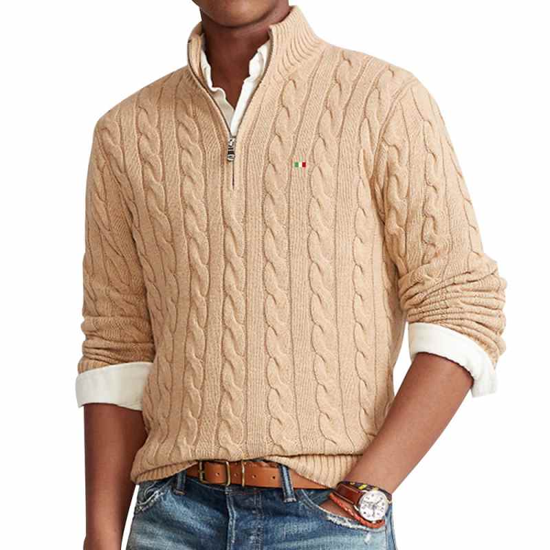 Wysokiej jakości, 100% bawełny, haft flagowy, męskie swetry jesienno-zimowe z dzianiny warkoczowej, z zamkiem błyskawicznym, golfem, Pull Homme 8509
