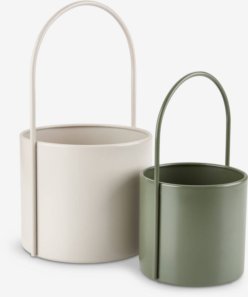 KAIE urtepotte Ø19/14 beige/oliven 2 stk/sæt