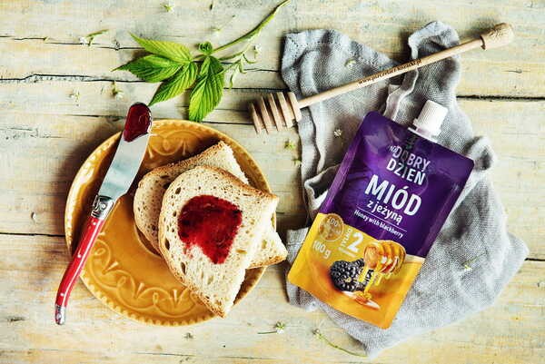 Pszczelarz Kozacki, Na dobry dzień, miód z jeżyną, doypack, 100 g