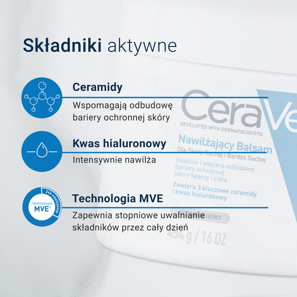CeraVe, nawilżający balsam do twarzy i ciała z ceramidami do skóry suchej i bardzo suchej, 454 g
