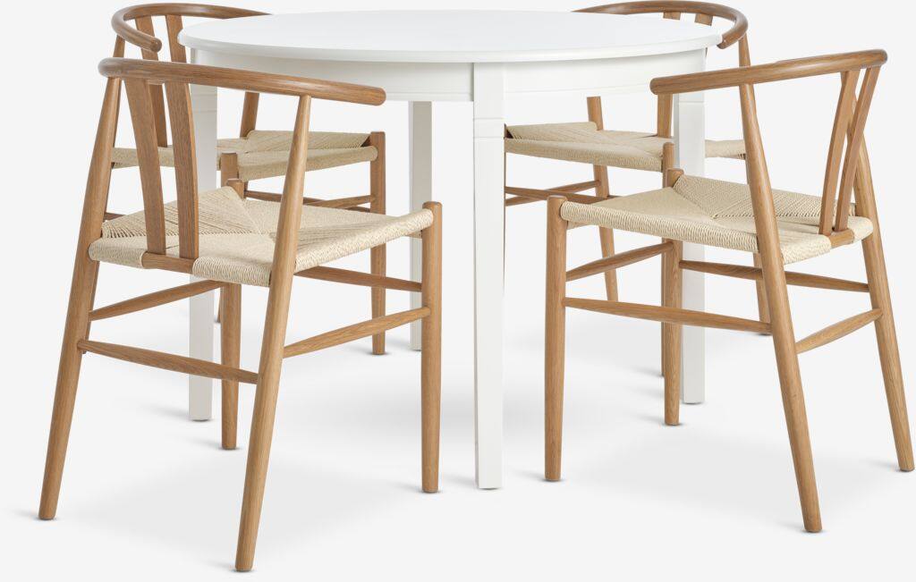 KIRKEBY GUDERUP KIRKEBY Ø110 hvidt bord 4 GUDERUP egestol