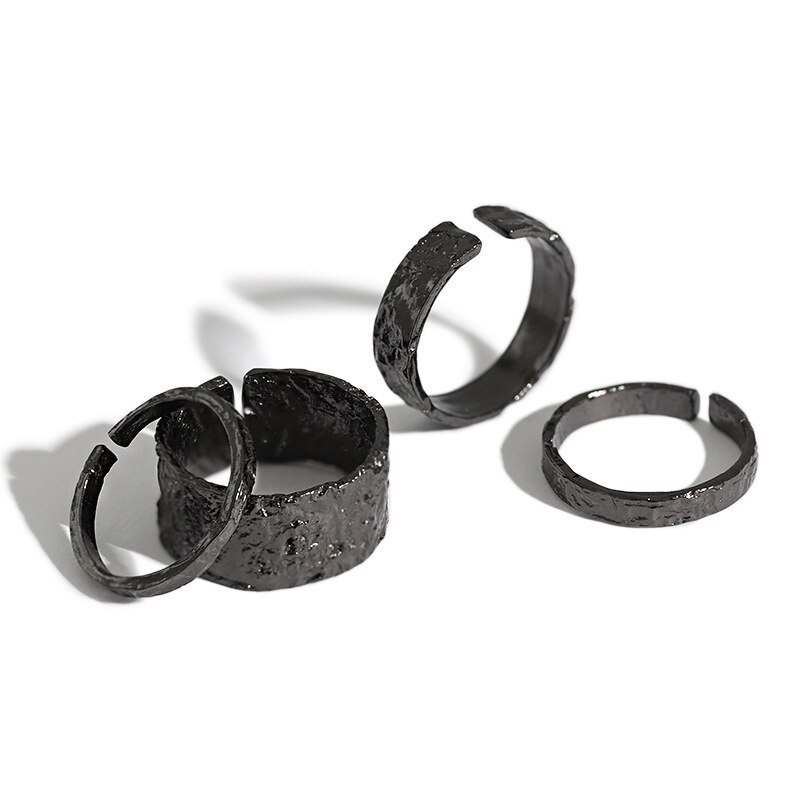 925 sterling silver nierowna powierzchnia czarne pierscienie dla kobiet w porzadku bizuteria, prosty punk piersci ze srebra proby 925 kobieta akcesoria slubne