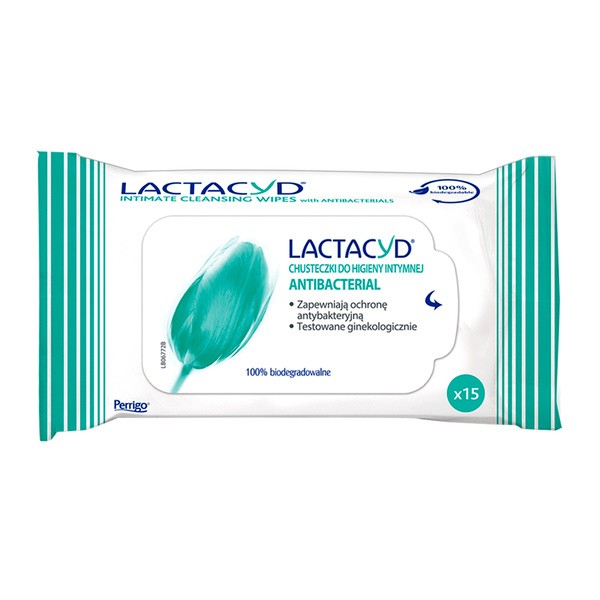 Lactacyd Antibacterial, chusteczki do higieny intymnej, 15 szt