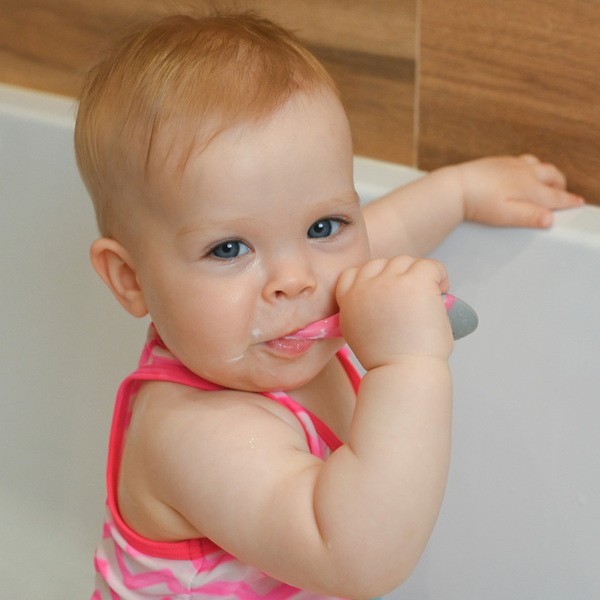 Akuku, szczoteczka do zębów, 0-2 lata, różowa, 1 szt.