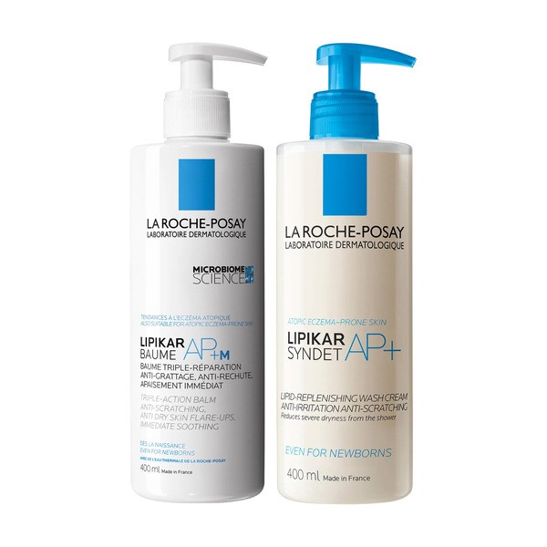 Zestaw La Roche-Posay Lipikar, Baume AP+M, balsam regenerujący, 400 ml + Syndet AP+, krem myjący uzupełniający poziom lipidów, przeciw podrażnieniom skóry, 400 ml