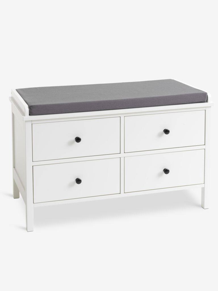 TERPET bænk, 4 skuffer, med hynde, hvid