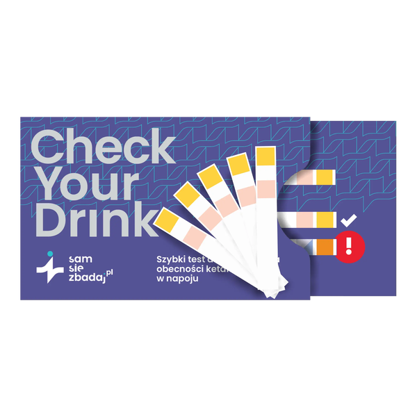 Check Your Drink, test na obecność pigułki gwałtu w napojach, 1 opakowanie (5 testów jednorazowych)