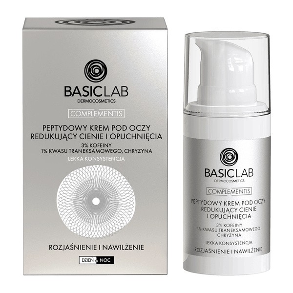 BasicLab Complementis, peptydydowy krem pod oczy redukujący cienie i opuchnięcia o lekkiej konsystencji, 15 ml