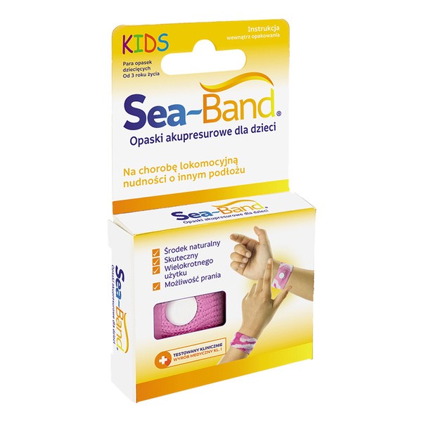 Sea-Band, opaska akupresurowa przeciw mdłościom dla dzieci, różowa, 2 szt.