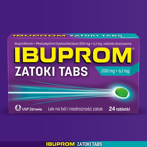 Ibuprom Zatoki Tabs, 200 mg+6,1 mg, tabletki drażowane, 24 szt.