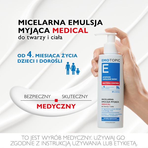 Emotopic Bacteria Control, myjąca emulsja micelarna Medical, 190 ml