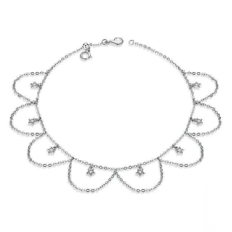 srebrny 925 lancuch Anklet lancuch kwiatowy bransoletka dla stop 925 srebro noga bizuteria Fine Jewelry Accessoreis BST002