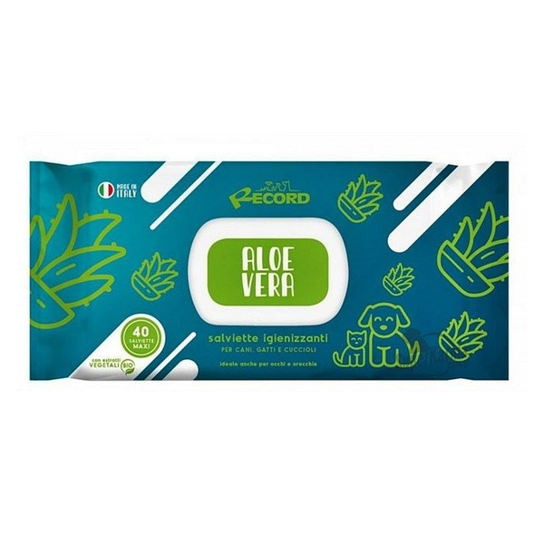 Record Salviette Igienizzanti Aloe Vera, chusteczki pielęgnacyjne dla psów i kotów, 40 szt.