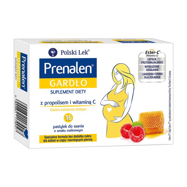 Prenalen Gardło, pastylki do ssania, smak malinowy, 16 szt.