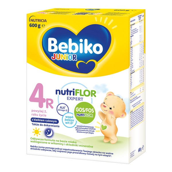 Bebiko Junior 4R NUTRIflor Expert, odżywcza formuła na bazie mleka z kleikiem ryżowym, powyżej 2. roku życia, proszek, 600 g