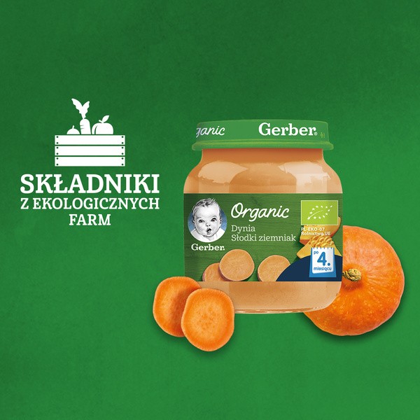 Gerber Organic, przecier dynia słodki ziemniak, 4 m+, 125 g