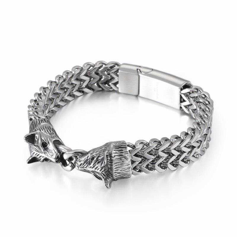 bransoleta ze stali nierdzewnej laczaca lancuszek mezczyzn 22CM zwierzat wilk Charm Mesh Chain Armband Bangle bizuteria meska